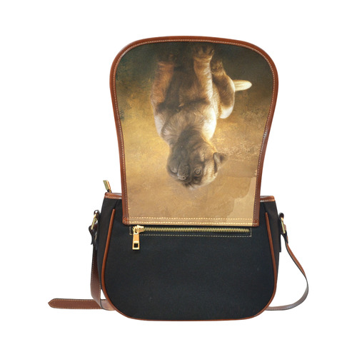 Cute painting pug puppy Saddle Bag/Small (Model 1649)(Flap Customization)