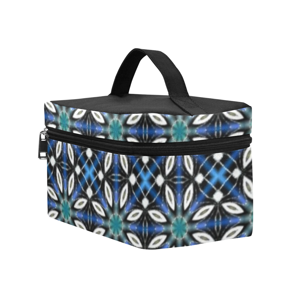 Black and Blue Geometric Cosmetic Bag/Large (Model 1658)