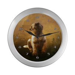 Cute painting pug puppy Silver Color Wall Clock