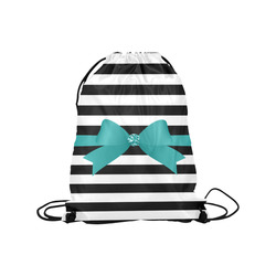 Black White Stripes with Jade Bow Medium Drawstring Bag Model 1604 (Twin Sides) 13.8"(W) * 18.1"(H)