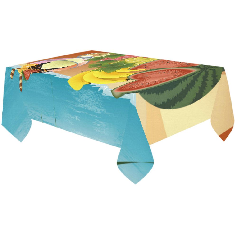 Fruit Ice Cream Tropical Beach Landscape Cotton Linen Tablecloth 60"x120"