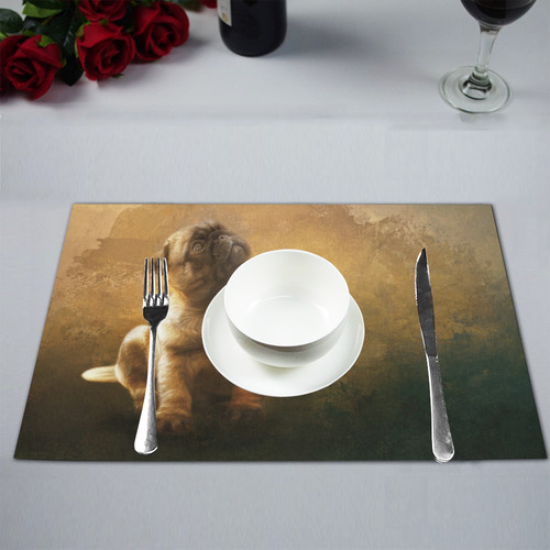 Cute painting pug puppy Placemat 12’’ x 18’’ (Four Pieces)