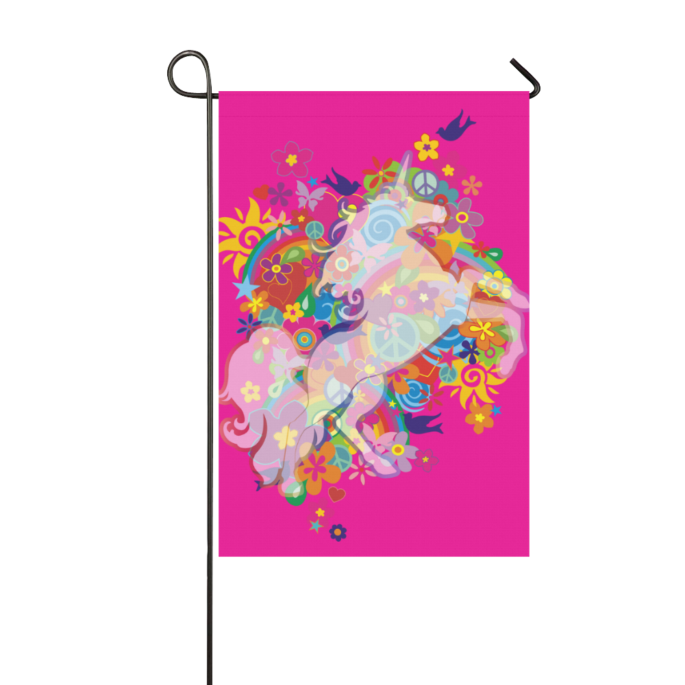 FLOWER POWER rainbow UNICORN multicolored Garden Flag 12‘’x18‘’（Without Flagpole）