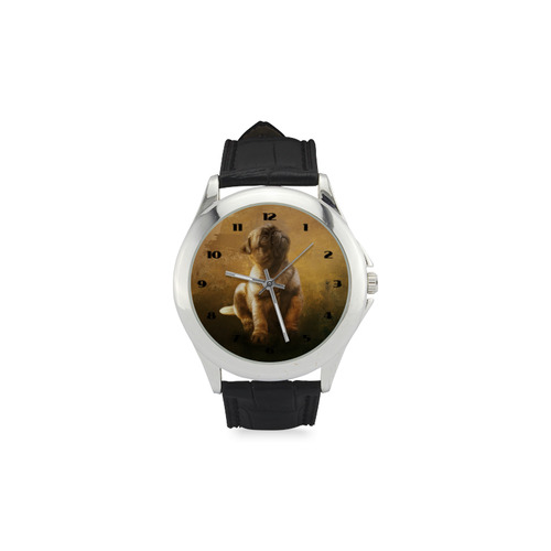 Cute painting pug puppy Women's Classic Leather Strap Watch(Model 203)
