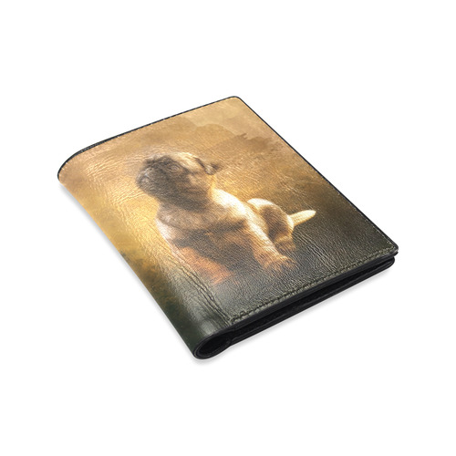 Cute painting pug puppy Men's Leather Wallet (Model 1612)