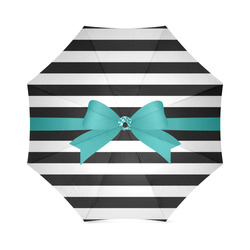 Black White Stripes with Jade Bow Foldable Umbrella (Model U01)