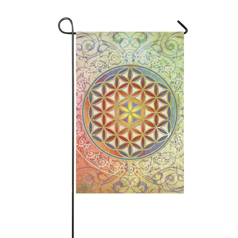 FLOWER OF LIFE vintage ornaments green red Garden Flag 12‘’x18‘’（Without Flagpole）