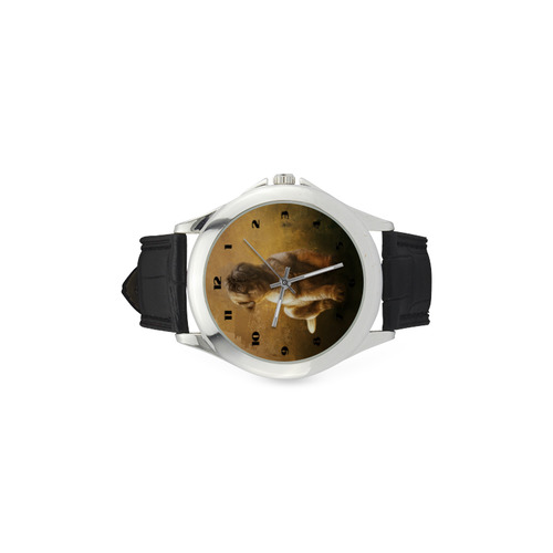 Cute painting pug puppy Women's Classic Leather Strap Watch(Model 203)