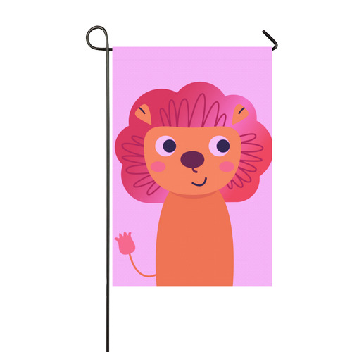The cute Little Lion : orange on pink Garden Flag 12‘’x18‘’（Without Flagpole）