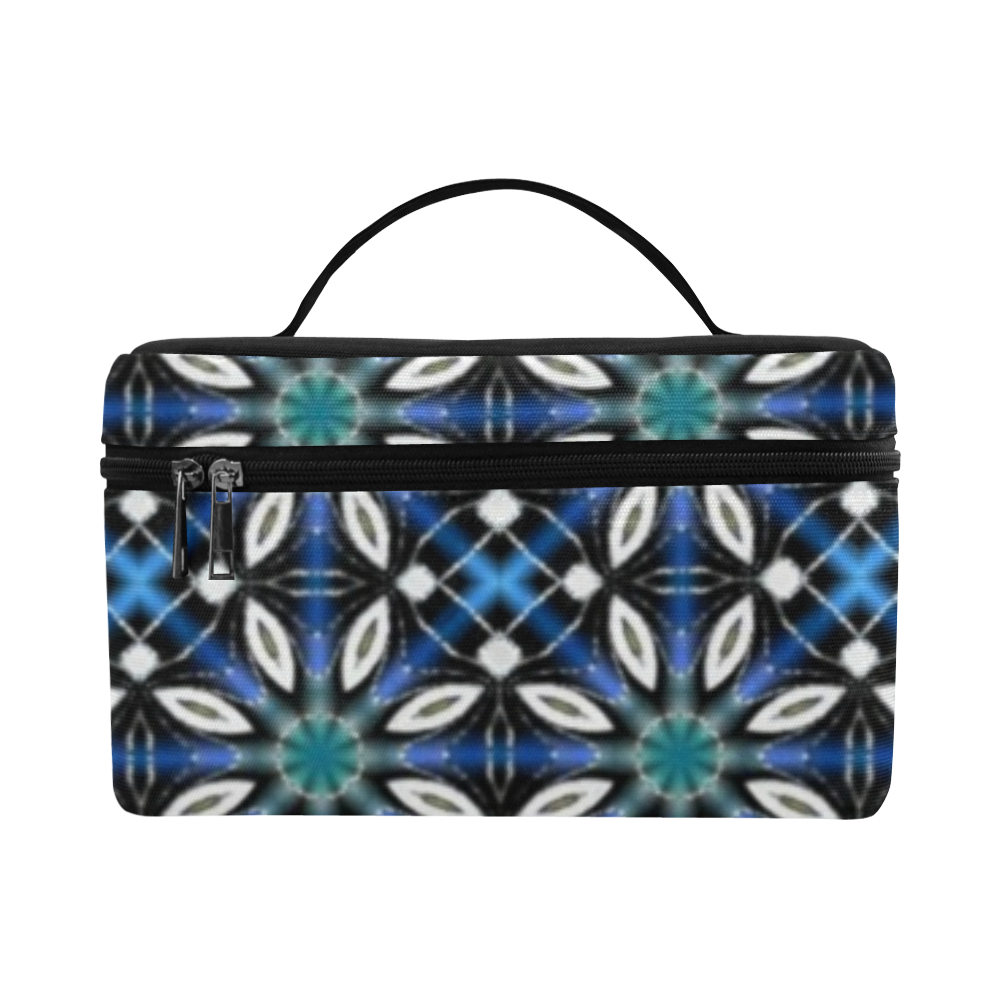 Black and Blue Geometric Cosmetic Bag/Large (Model 1658)