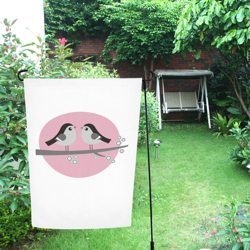 Hand drawn LOVE Birds / Black pink Garden Flag 12‘’x18‘’（Without Flagpole）
