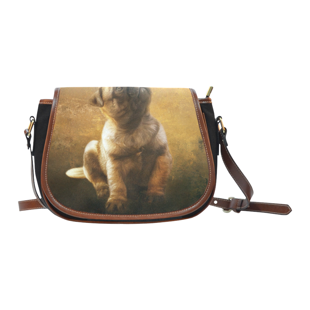 Cute painting pug puppy Saddle Bag/Small (Model 1649)(Flap Customization)