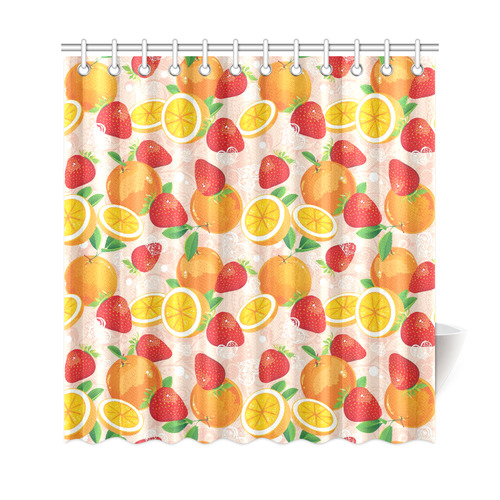 Strawberry Orange Hearts Fruit Pattern Shower Curtain 69"x72"