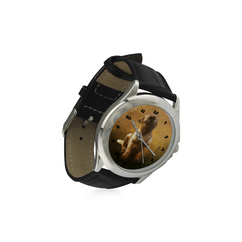 Cute painting pug puppy Women's Classic Leather Strap Watch(Model 203)