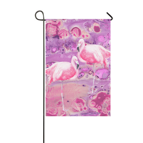 Flamingos Batik Paint Background Pink Violet Garden Flag 12‘’x18‘’（Without Flagpole）