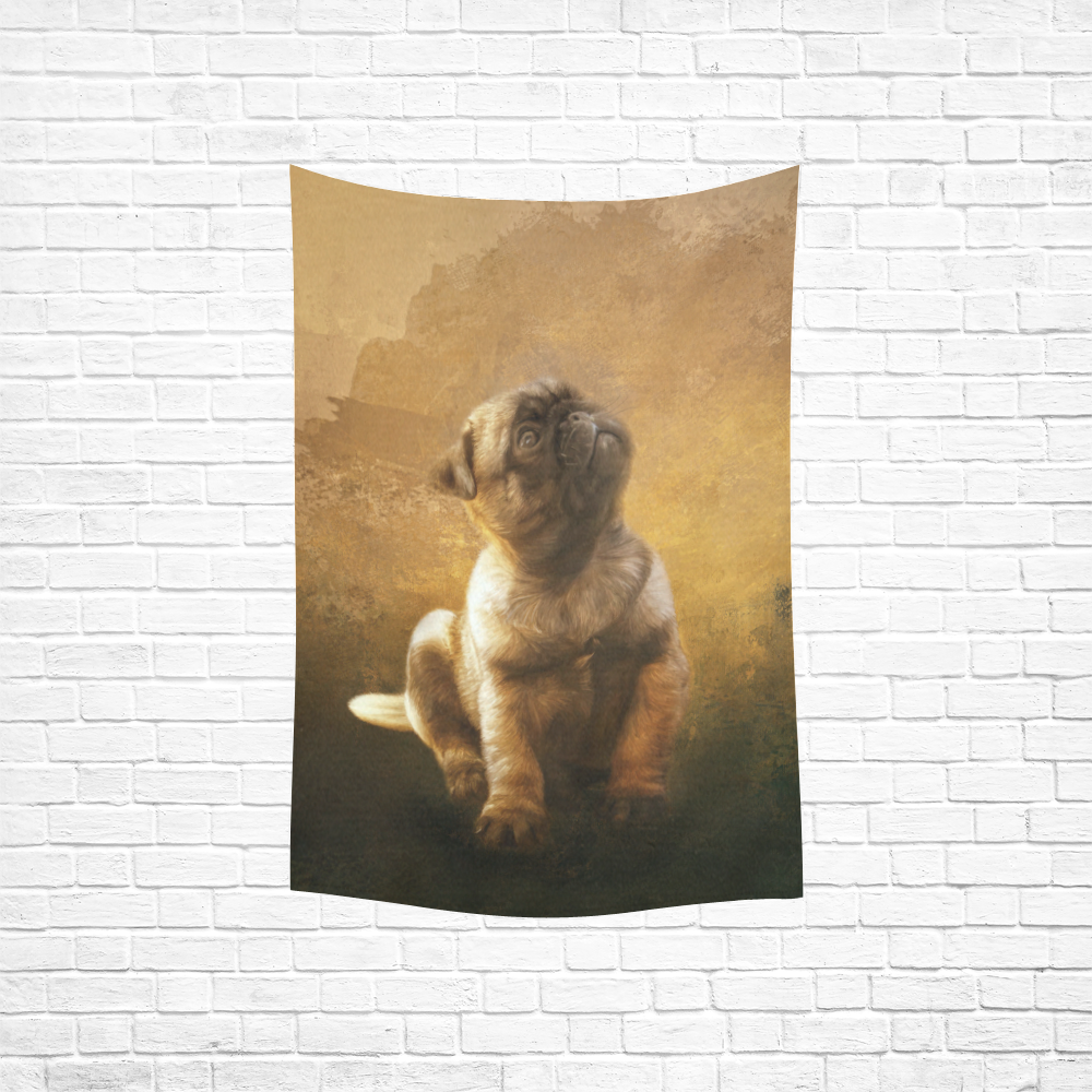 Cute painting pug puppy Cotton Linen Wall Tapestry 40"x 60"