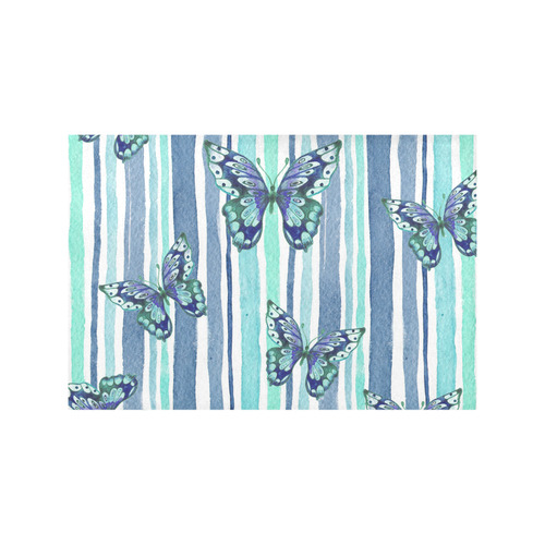 Watercolor Butterflies & Stripes Blue Cyan Placemat 12''x18''