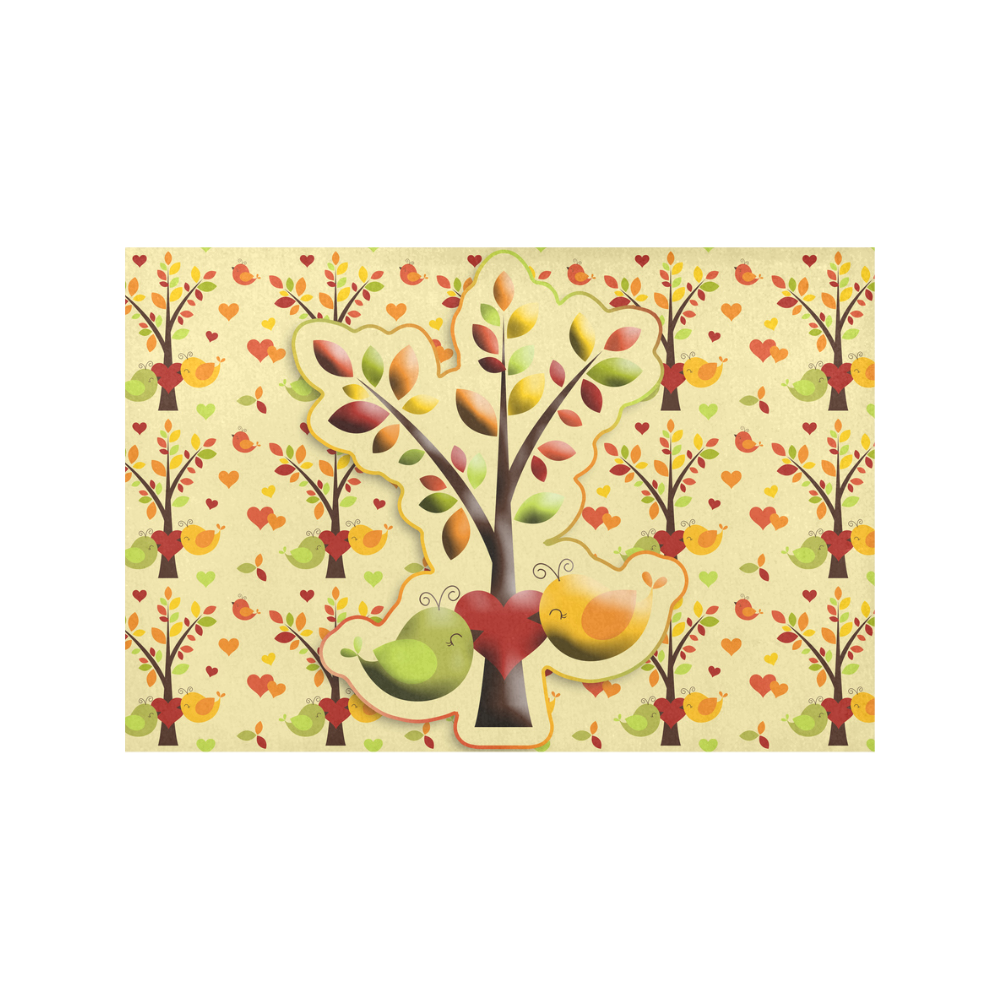 Autumn BIG LOVE Pattern TREEs, BIRDs and HEARTS Placemat 12''x18''