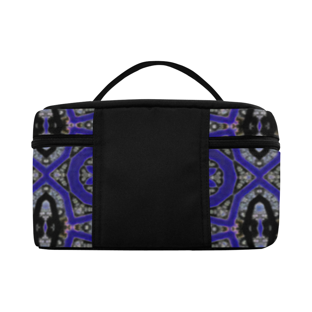 Blue and Black Geometric Cosmetic Bag/Large (Model 1658)