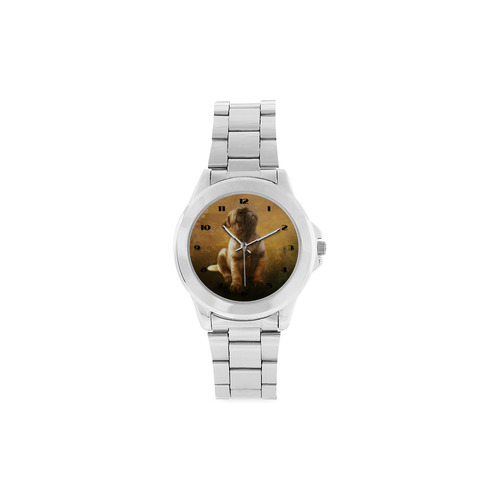Cute painting pug puppy Unisex Stainless Steel Watch(Model 103)