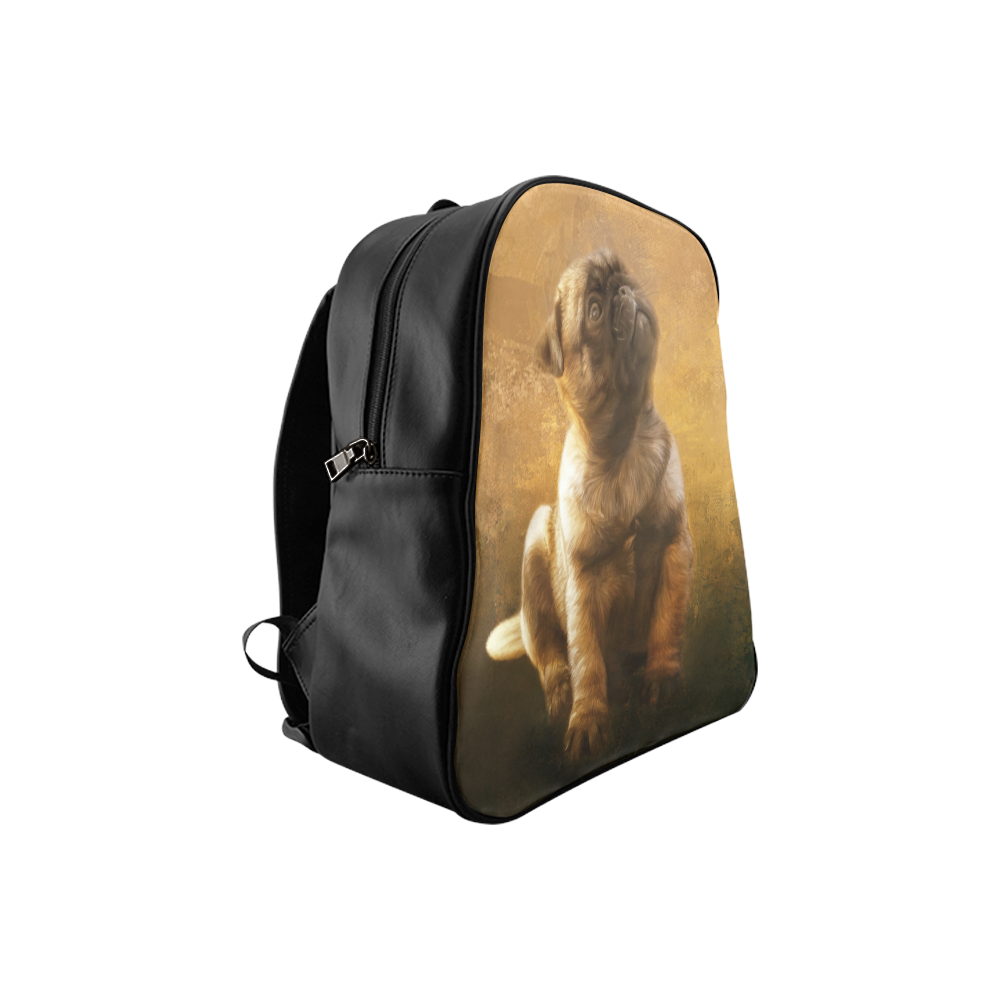 Cute painting pug puppy School Backpack (Model 1601)(Small)