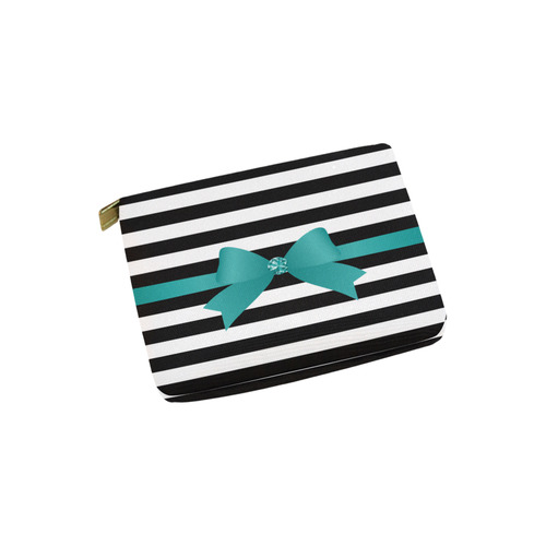 Black White Stripes with Jade Bow Carry-All Pouch 6''x5''