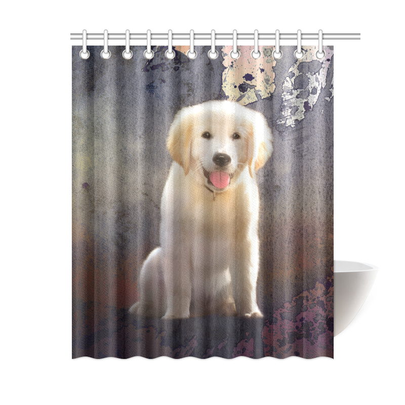 A cute painting golden retriever puppy Shower Curtain 60"x72"