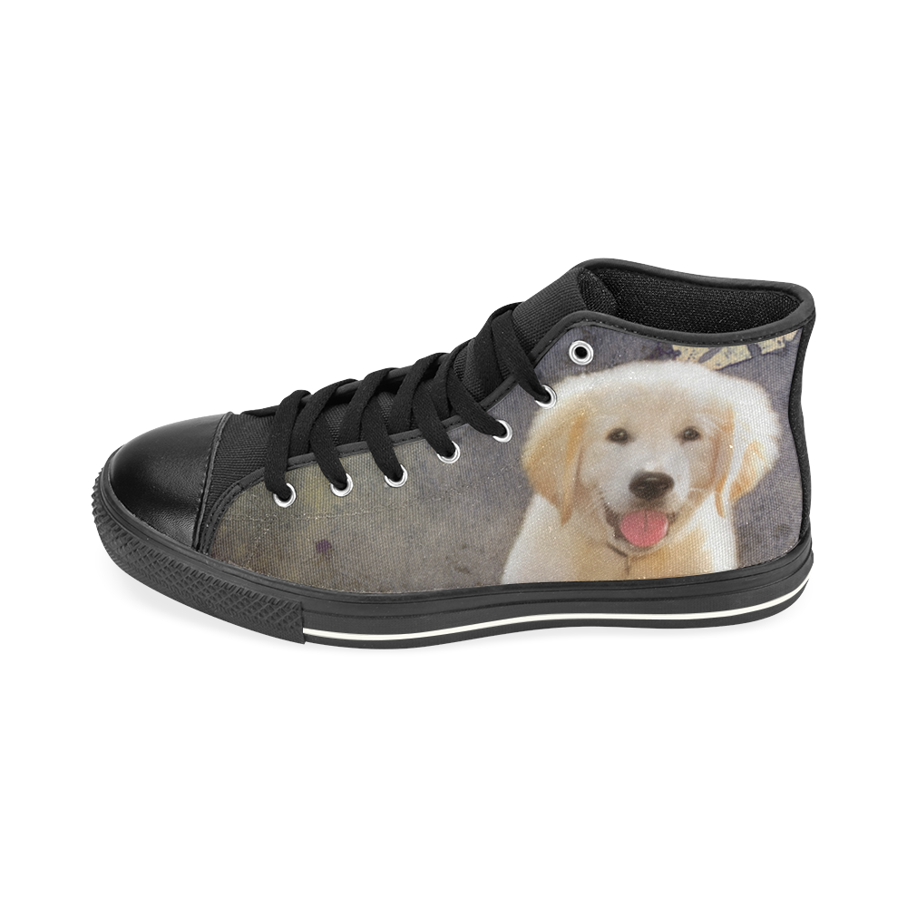 A cute painting golden retriever puppy High Top Canvas Shoes for Kid (Model 017)