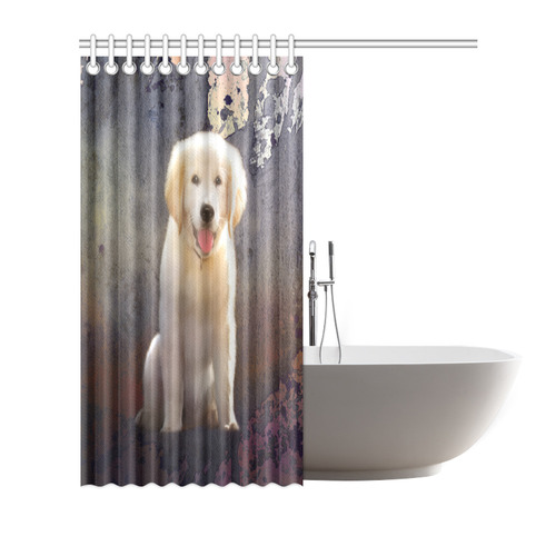 A cute painting golden retriever puppy Shower Curtain 66"x72"