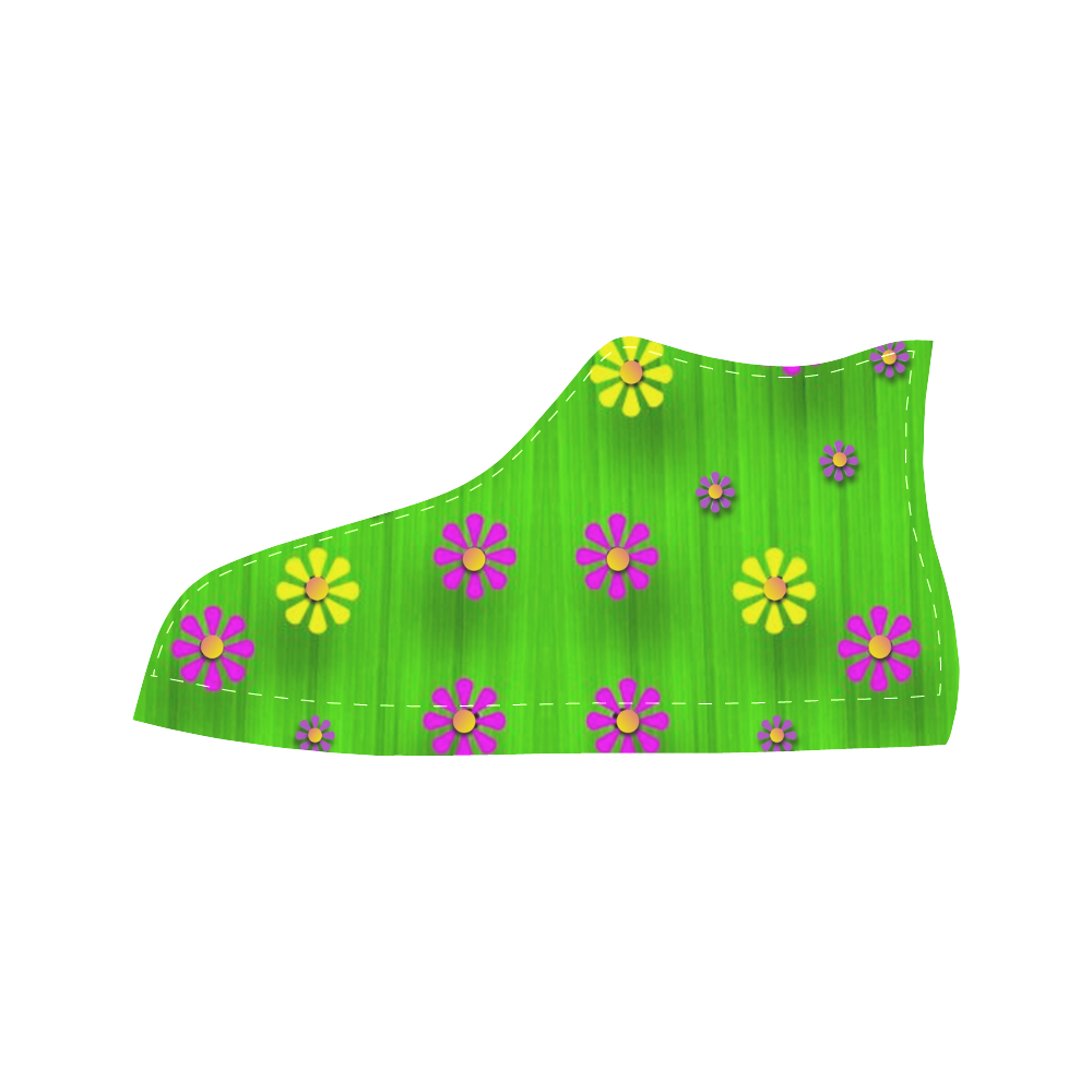 flower print on green Aquila High Top Microfiber Leather Women's Shoes (Model 032)