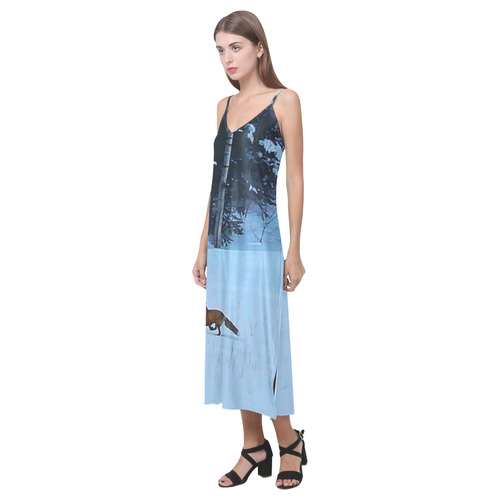 Fox on the Run V-Neck Open Fork Long Dress(Model D18)