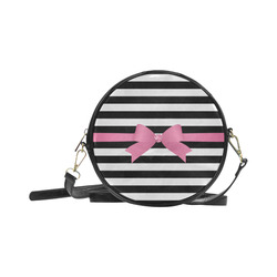 Black White Stripes with Pink Bow Round Sling Bag (Model 1647)