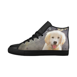 A cute painting golden retriever puppy Aquila High Top Microfiber Leather Men's Shoes/Large Size (Model 032)