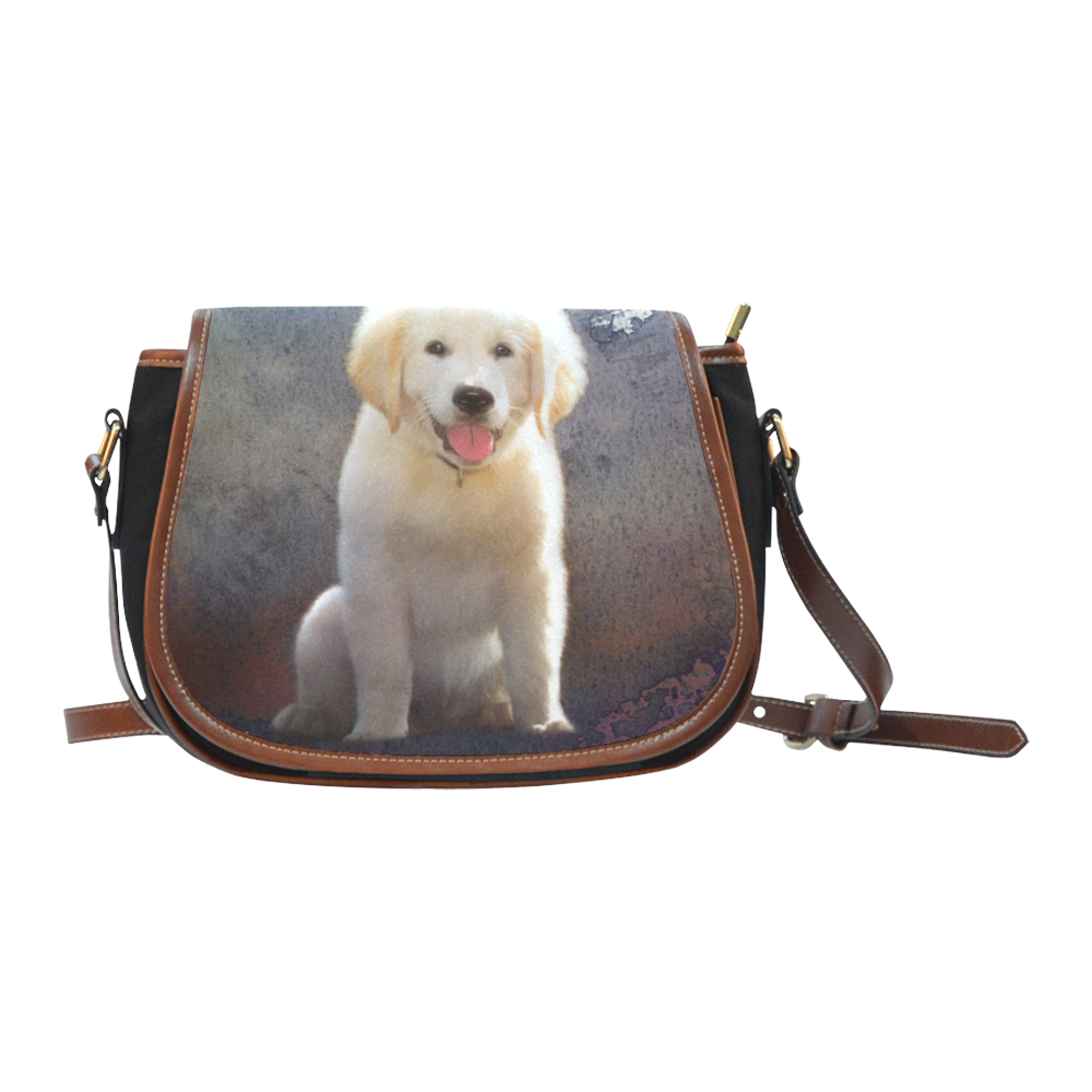 A cute painting golden retriever puppy Saddle Bag/Small (Model 1649)(Flap Customization)