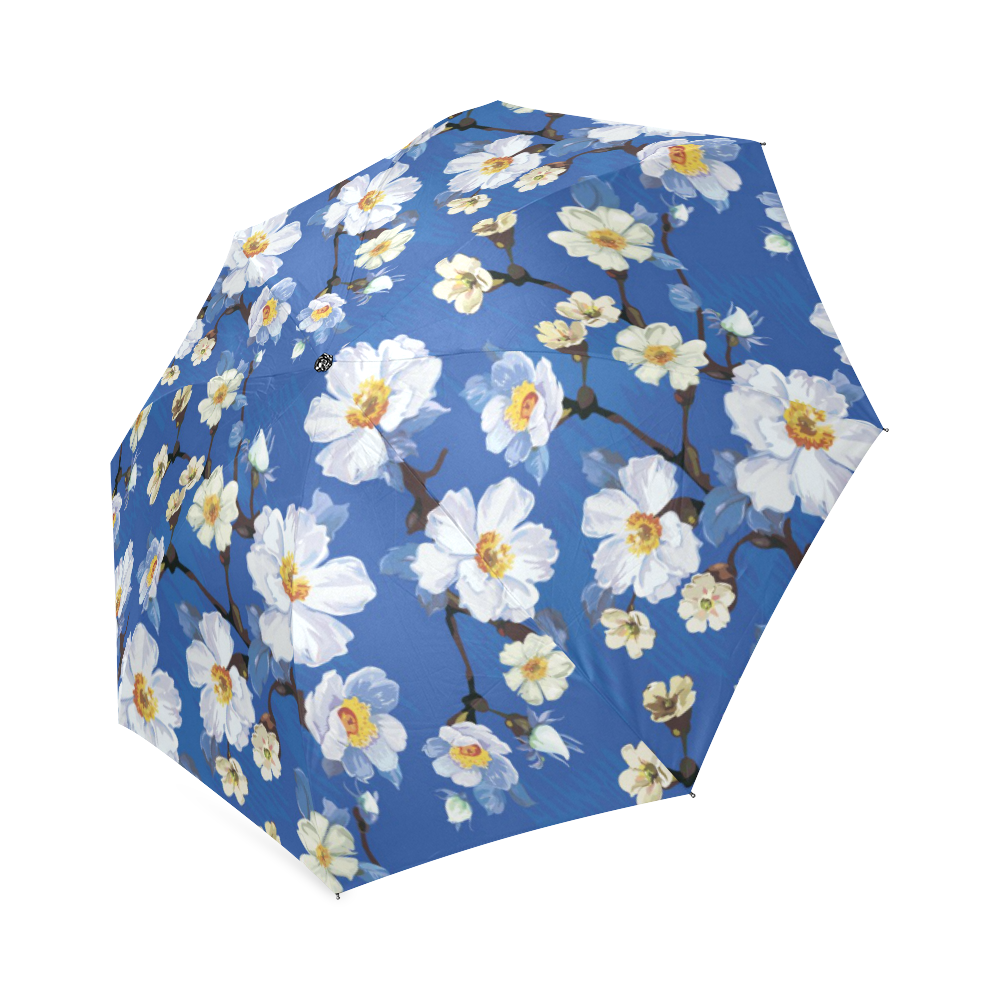 Beautiful White Flowers Blue Background Foldable Umbrella (Model U01