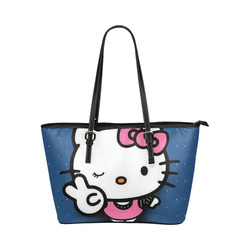 Pink Cat Leather Tote Bag/Large (Model 1651)