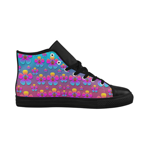 Freedom Peace Flowers Raining In Rainbows Aquila High Top Microfiber Leather Women's Shoes (Model 032)