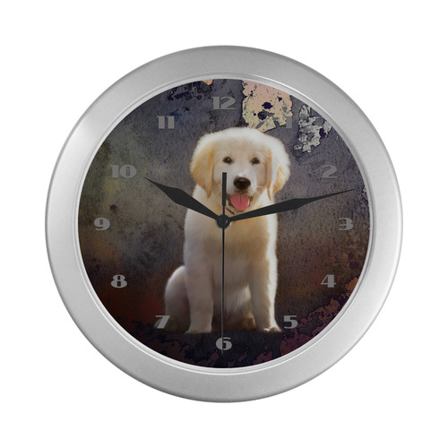 Golden Retriever Puppy Silver Color Wall Clock
