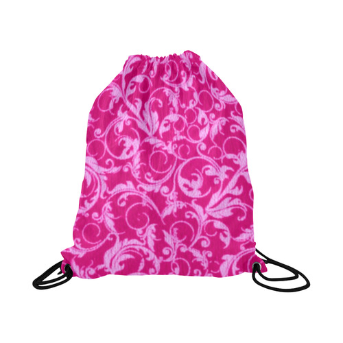 Vintage Swirls Hot Pink Large Drawstring Bag Model 1604 (Twin Sides)  16.5"(W) * 19.3"(H)