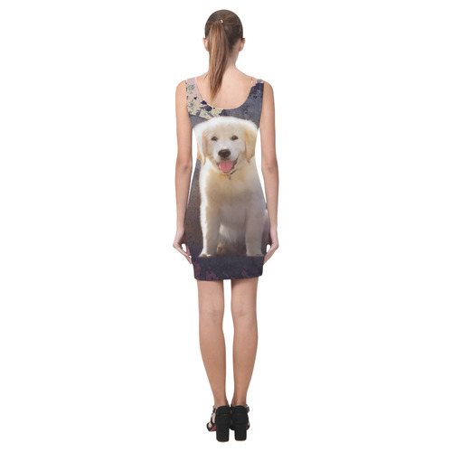 A cute painting golden retriever puppy Medea Vest Dress (Model D06)