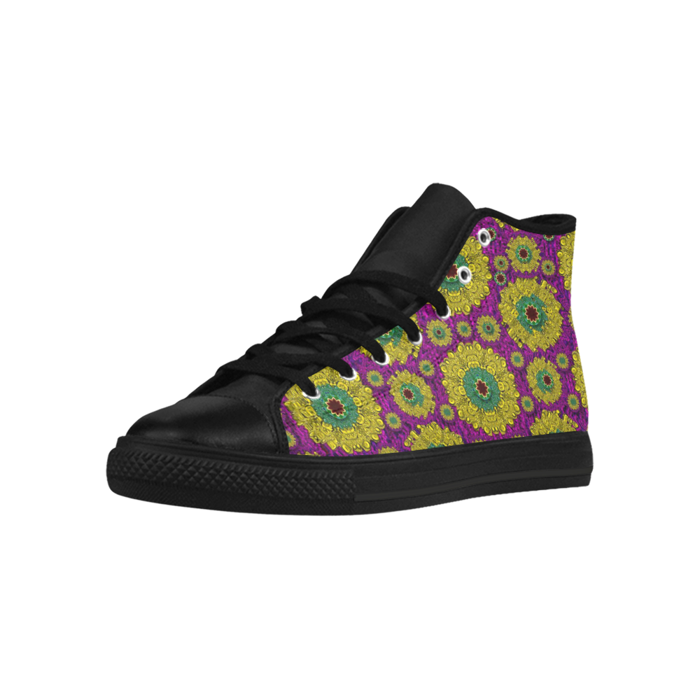 Sunroses mixed with stars in a moonlight serenad Aquila High Top Microfiber Leather Women's Shoes (Model 032)