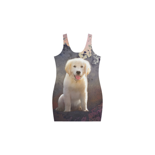 A cute painting golden retriever puppy Medea Vest Dress (Model D06)