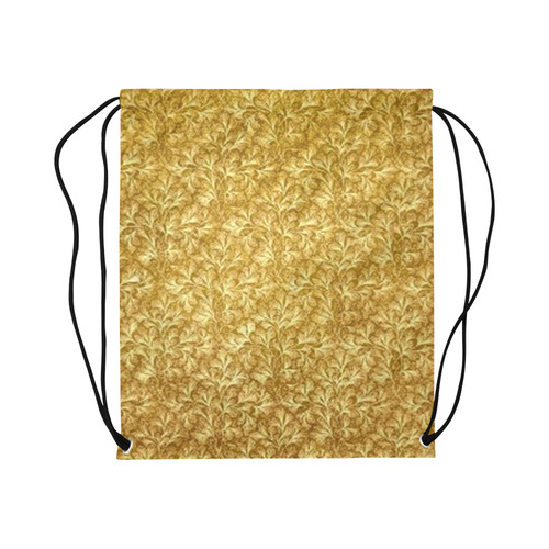 Vintage Floral Lace Leaf Yellow Large Drawstring Bag Model 1604 (Twin Sides)  16.5"(W) * 19.3"(H)