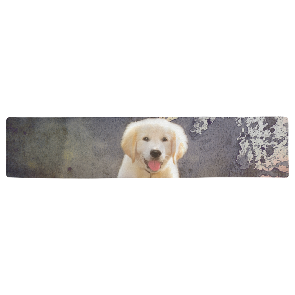 A cute painting golden retriever puppy Table Runner 16x72 inch