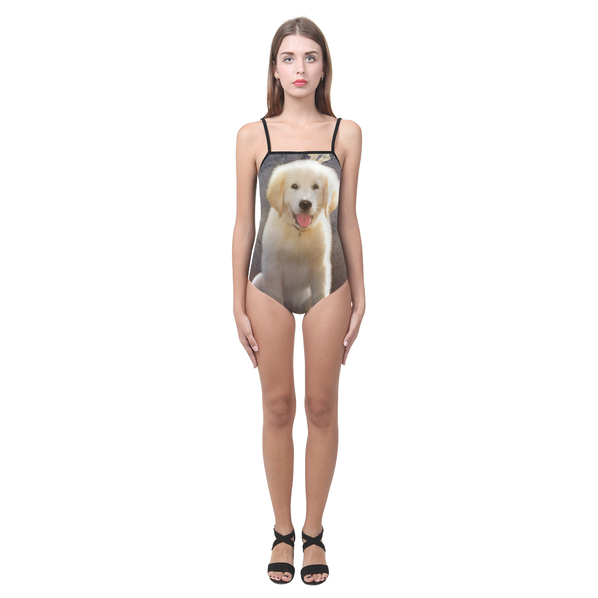 A cute painting golden retriever puppy Strap Swimsuit ( Model S05)