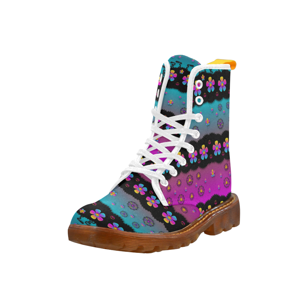 Rainbow  big flowers in peace for love and freedom Martin Boots For Women Model 1203H