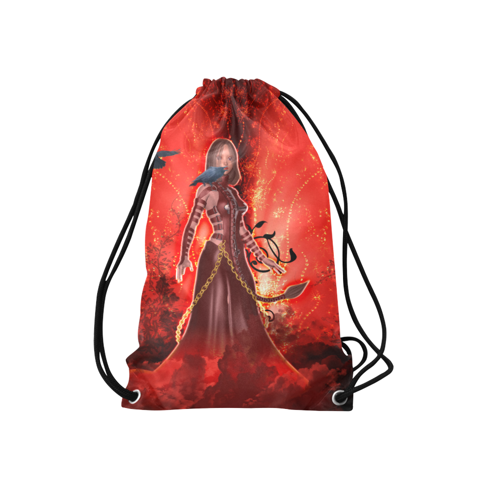 The dark side with fairy and crow Small Drawstring Bag Model 1604 (Twin Sides) 11"(W) * 17.7"(H)