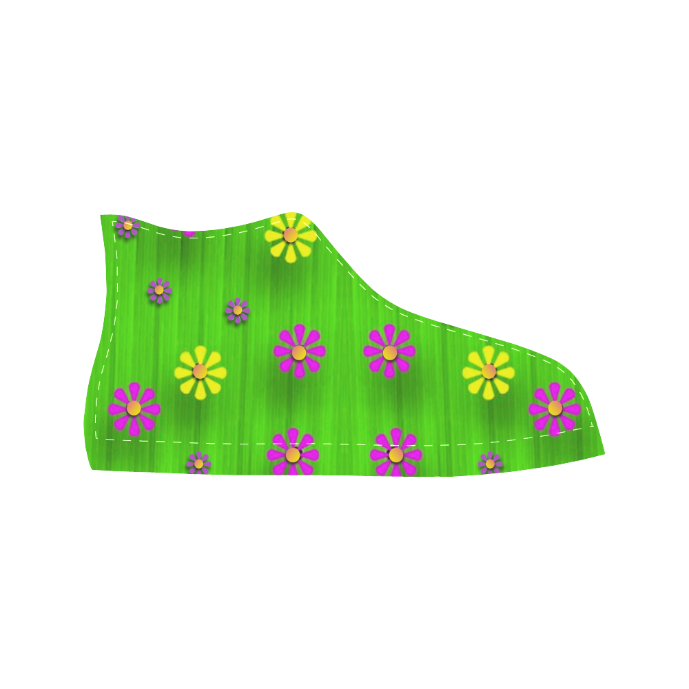 flower print on green Aquila High Top Microfiber Leather Women's Shoes (Model 032)
