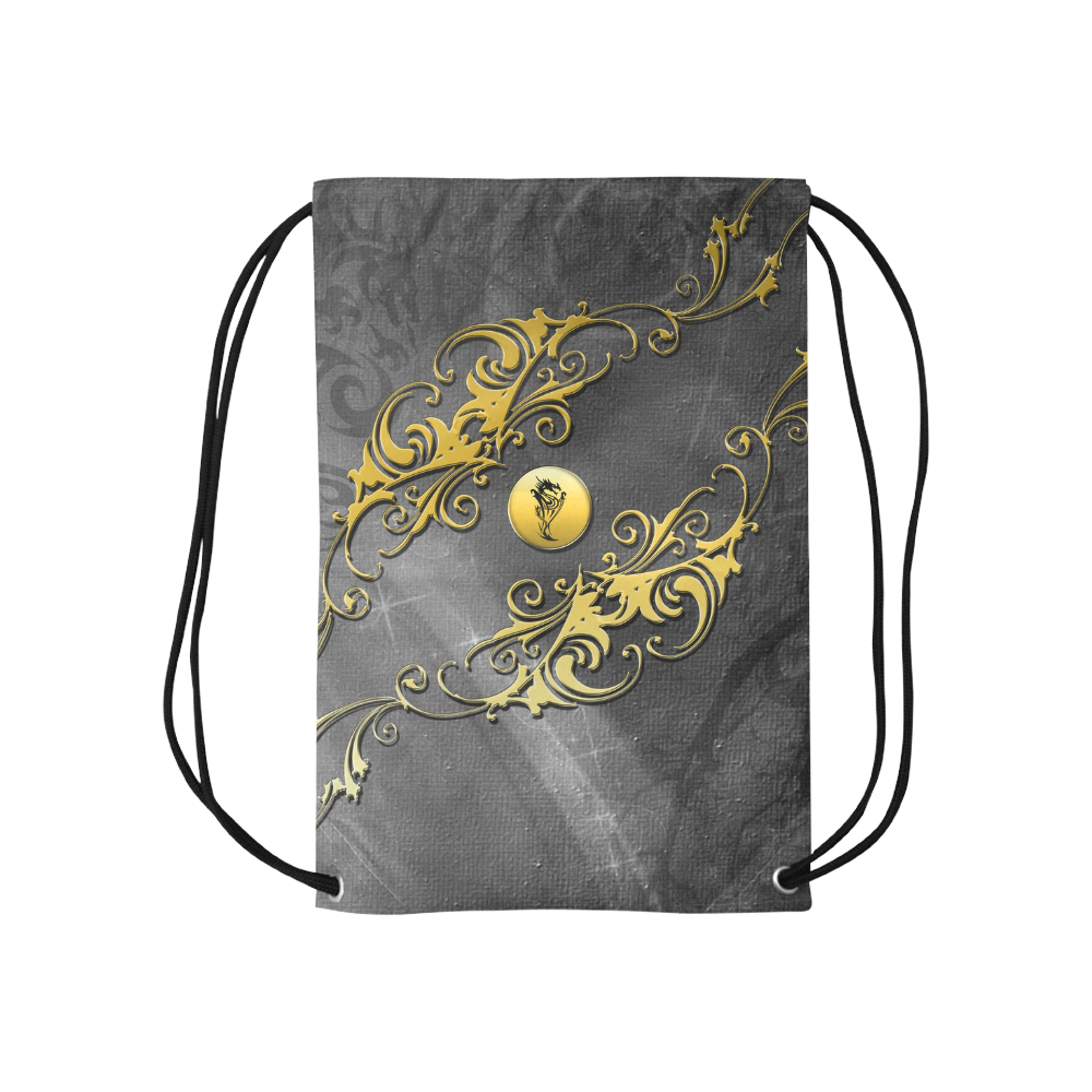Tribal dragon on yellow button Small Drawstring Bag Model 1604 (Twin Sides) 11"(W) * 17.7"(H)