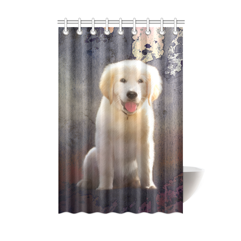 A cute painting golden retriever puppy Shower Curtain 48"x72"